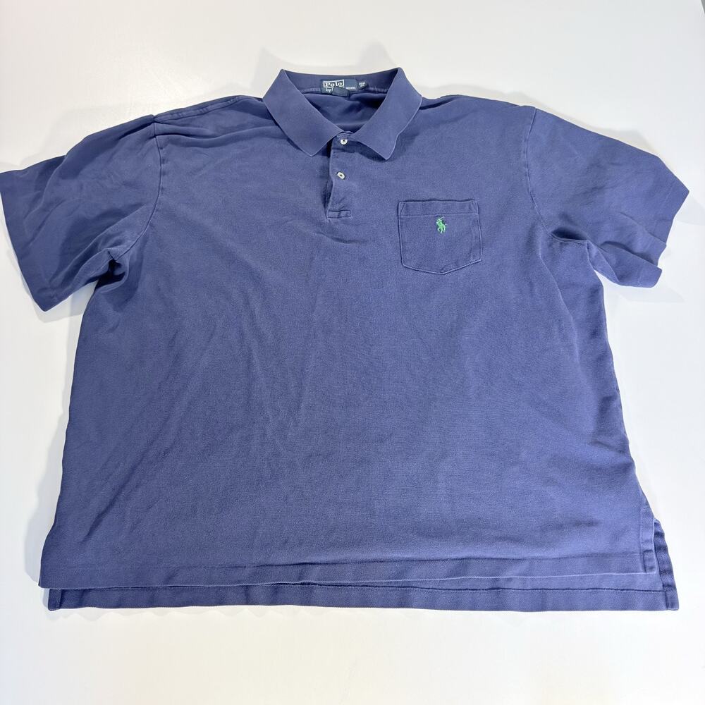 Polo Ralph Lauren Men XXL Blue Short Sleeve Knit Pocket Polo Shirt Vintage 90s